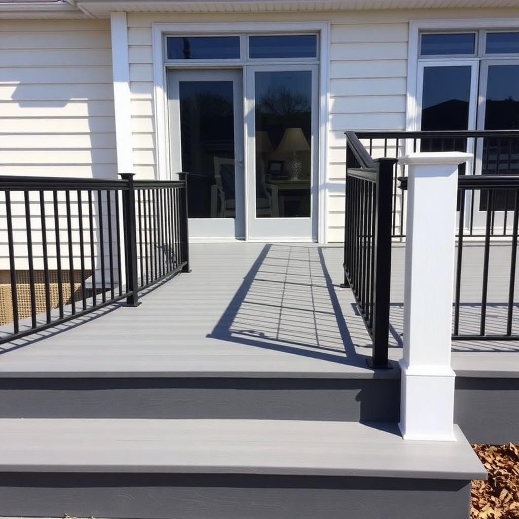 Modern gray composite deck with black aluminum rails