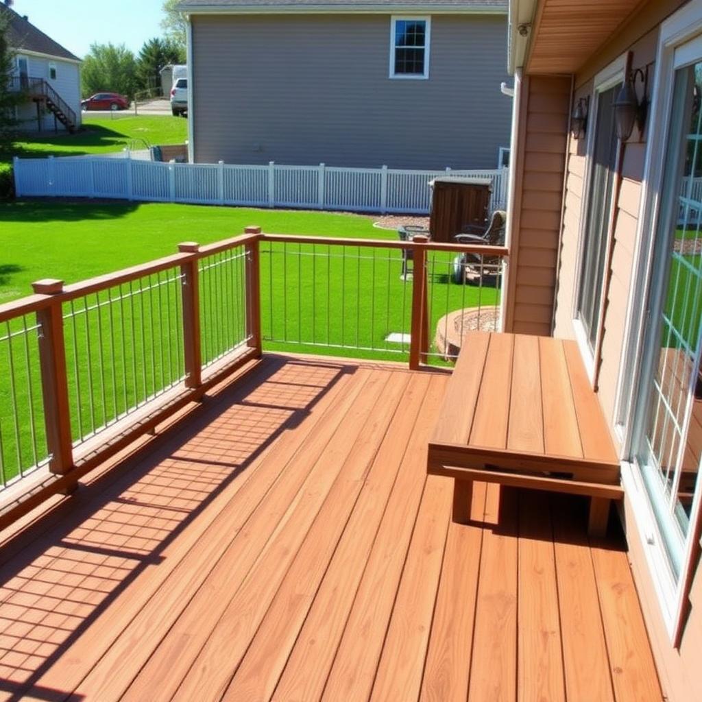 Composite deck with built-in bench seating